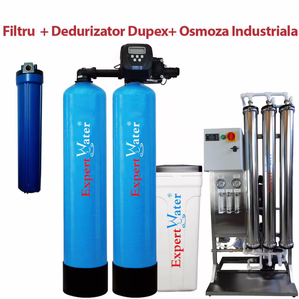 Pachet Osmoza 750 l/h+ Dedurizator 75 duplex Clack + Filtru pentru SPALATORIE AUTO cu 5-6 piste SELF